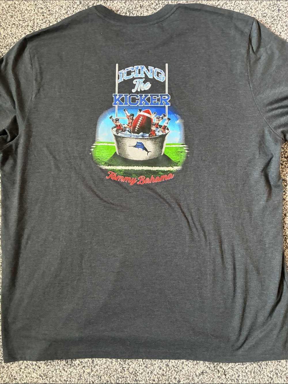 Tommy Bahama Men’s XXL Dark Grey 'Icing the Kicker' Graphic T-Shirt